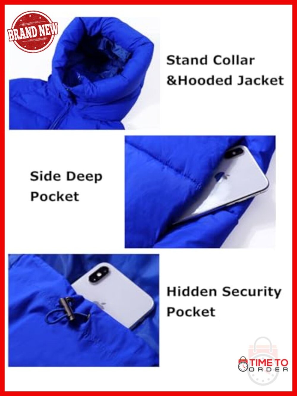 Hooded Quilted Puffer Jacket Mid-Length Padded Warm Winter Heavyweight Coat - Picture 5 of 6